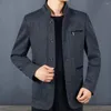 Vestes d'homme hiver hommes veste revers à manches longues manteau à poitrine unique en peluche zippé poches zippées vêtements d'extérieur mi-longueur père thermique