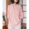 Women's Blouses Summer Ethnic Style Cotton Linen Pullover Shirt 3/4 Sleeve Comfortable Solid Color Top Women Vintage Blouse LJ216