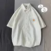 メンズカジュアルシャツ夏のソリッドシャツメンコットンフラワーズ日本語特大の半袖ボタンブラウスビッグサイズケミスhomme