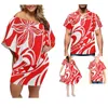 Robes décontractées Commande en gros Tribu hawaïenne Polynésienne Plumeria Imprimer Femmes Plus-Taille Custom Slim Showing Robe Correspondant Vêtements de famille