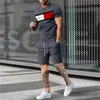 Survêtements pour hommes Survêtement 2 pièces Ensemble Summer Stripe Sport Costume hawaïen T-shirt à manches courtes et shorts Casual Fashion Man Vêtements