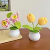 装飾的な花仕上げ織り植物デスクトップオーナメントミニクロシェ植木鉢編み手作りギフト人工誕生日プレゼント