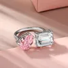 Diamond Heart Designer Ring pour femme mer 925 Sterling Silver Pink Blue Blue Zirconia Sqaure Luxury Womens Engagement Anals de mariage