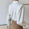 Blusas De Mujer Vintage Sólido Volantes Camisa De Retazos Tops Primavera Otoño Manga Larga Cuello Polo Blusa Juvenil Moda De Oficina Ropa De Mujer