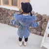 Jackets Cute Coats For Girls Outerwear Long-Sleeve Hooded Pink Warm Coat 2024 Winter Denim Jacket With Plush Large Fur Collar