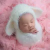 Blankets Fuzzy Stretch Knit Wrap Outfit Born Bonnet And Jersey Full Set Baby Animal Hat Pography Prop Swaddle Sack