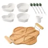 Set di stoviglie 1 set di piatti da portata divisi in ceramica con vassoio in legno per snack e antipasti