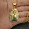 2024 Egypten Farao Sphinx hänge med 14k gul guldkedja och isas ut bling strasshalsband Hip Hop Egyptiska smycken