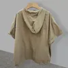 Homens Camisetas Bugilaku Zip Com Capuz Manga Curta T-shirt Casal Verão Coreano Moda Trabalho Vestido Bolso Design Sentindo Metade