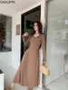 Casual Dresses Onalippa Back Lace Up Hooded Maxi Dress For Women Solid Color Bottoming Long-sleeve Korean Fashion Vintage Vestidos