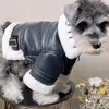 犬のアパレルペット猫服冬の衣服厚い毛皮の統合オートバイジャケットスモールテディ/ポメラニアのシュナウザー