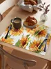 Masa Paspasları Bitkiler Suluboya Çim Bırak Ayçiçeği Mutfak Yemek Dekor Aksesuarları 4/6 PCS Placemat Isıya Dayanıklı Takım Mat