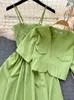 Robes de travail été femmes Vintage deux pièces ensemble vert/bleu/rouge/jaune élégant court Cardigans Spaghetti sangle robe costume 2 pièces mode