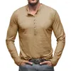 Herren T-Shirts Frühling Langarm Henley V-Ausschnitt Grandad T-Shirts Tops Herbst Bluse Knopf Sport Muskel Männliches T-Shirt