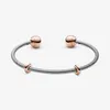 100% 925 Sterling Silver Rose Gold Moments Snake Chain Style Open Bangle Fashion Wedding Engagement Smycken Aceessory Making For243w