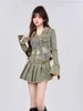 Çalışma Elbiseleri 2024 Sonbahar Kore Moda Vintage Tide Denim Çılgın Kıyafetler 2 Parça Set Uzun Kollu Jean Ceket Y2K GYARU MINI PLEATED ETİ