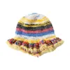 Berety Kobiety jesienne zimowe czapka czapka miękka elastyczna wiatroodporna gęsta ciepłe retro kolorowe pasiaste rybaków w stylu malowania oleju