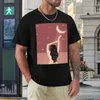 Camisetas sin mangas para hombre Chica con luna en la playa | Obra de arte|| Camiseta de arte rosa, ropa estética, camisetas negras de manga corta, gráfico para hombre