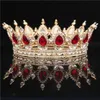 Runde Kristallkrone Diadem Königin Kopfschmuck Metall Goldfarben Diademe und Kronen Abschlussball Festzug Hochzeit Haarschmuck Zubehör W0104287d