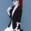 Women's Suits S-3XL Women Blazer Jacket Thin Plaid Cuff Sleeve Slim Spring Summer Autumn Casual Office Work Plus Size Black Beige Pink Green