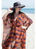 Kvinnors badkläder 2024 Kvinnor Beach Tunic Blus Chiffon Print Cardigan Oversize Robe Holiday Dress Beachwear Bikini Sun Protection