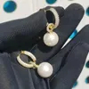 Boucles d'oreilles créoles Sdzstone, grande boule de perles rondes perlées avec CZ Huggie entièrement pavé, mode femmes