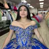Mexikanische Königsblau Quinceanera Kleider Ballkleid Perlen Spitze Applikationen Süßes 16 Kleid Prinzessin Lace Up Vestido De 15 Jahre