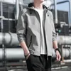 Men's Jackets Men Comfortable Jacket Versatile Hooded Cardigan Smooth Pure Color Coat With Drawstring Pockets Elastic Cuff For Fall