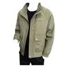 Men's Jackets Men Solid Color Coat Windproof Stand Collar Winter With Zipper Closure Pockets Smooth Long Sleeve For Fall