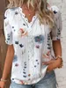 Women's Blouses Fashion Short Sleeve White Shirt Women Summer V-neck Hollow Out Design Printing Shirts Casual Comfortable Fabric Simple