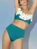 Kvinnors badkläder Solid Color Flower Design Bikini Set For Women Strapless Swimsuit Bathing Suits Tankini Beach Style Fashion 2024