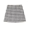 İki Parça Elbise Seti Forwomen 2pcs Jurk Houndstooth Sticksel Korte Jas Hoge Taille Heup Rok Modiuze 2 Delige Setconjuntos Para Mujeres