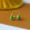 Dangle Brincos Natural Hetian Jade Verde Gourd Stud S925 Sterling Silver Retro Personalidade Fu Lu Eardrop Jóias Mulheres