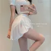 Work Dresses Y2k Style Small Girl 2 Piece Skirt Sets Short Sleeve Cute Knit Shirt Crop Top&Pleated White Mini Sexy Summer 2pc Suit