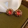 Stud Earrings Medieval Vintage Rhinestone Round For Women French Court Style Light Luxury Party Jewelry