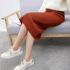 Skirts High Waist Women Knitted Skirt Spring Autumn Fashion Rib Elegant Midi Female Casual Pencil Elastic Band