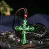 Certifié 100% naturel Hetian Afghan Jade sculpté croix pendentif breloque collier bijoux amulette Lucky207e