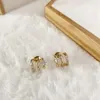 Stud Earrings 14K Gold Plated Triple Huggie Illusion Hoop For Women