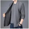 Men's Casual Shirts Spring Autumn Black Grey Knitted Cardigan Slim Handsome Double Faced Velvet Open Stitch Short Keep Warm Tops Skin