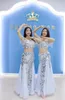 Stage Wear Belly Dance Silver Robe Performance Costume Oriental Big Swing Jupe Diamant Gland Paillettes Scintillantes