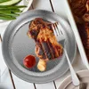 Conjuntos de louça de aço inoxidável martelado disco gourmet placa de churrasco macarrão ocidental bife fundo plano lagosta bandeja de frutas 22cm jantar de ouro