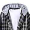 Men's Casual Shirts Plaid Print Shirt Hooded Cardigan Long Sleeve Single Breasted For Man Autumn Winter Loose Male