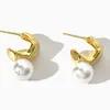 Hoop Earrings Peri'sbox 2024 Trendy Gold Silver Plated Irregular Thick With Faux Pearl Dainty Wedding Bridesmaid Jewellery