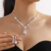 Het försäljning full diamant stor vatten droppe kristallfärg blå grönt halsband örhänge set smycken två bit set