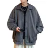 Mäns jackor Autumn Winter Men Coat Loose Single-Breasted Warm Turn-Down Collar Jacket Elastic Cuff Solid Color Mid Length Baseball