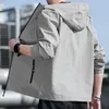 Men's Jackets Men Comfortable Jacket Versatile Hooded Cardigan Smooth Pure Color Coat With Drawstring Pockets Elastic Cuff For Fall