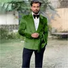 Men's Suits Fashion Green Velvet Jacket With Belt Black Pant Wedding Tuxedos Male Groom Clothing Formal Custom Made Costume Homme