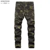 Mode militaire hommes Camouflage jean mâle mince tendance Hip Hop droit armée vert poche Cargo Denim jeunesse marque pantalon 231229