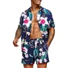 Survêtements pour hommes Mode Hommes Hawaiian Ensembles Summer Stripe Impression à manches courtes Bouton Chemise Beach Shorts Deux Set Femme Vêtements Hip Hop