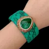 Y.YING Natuurlijke druppelvormige malachietgroene leren armband 231229